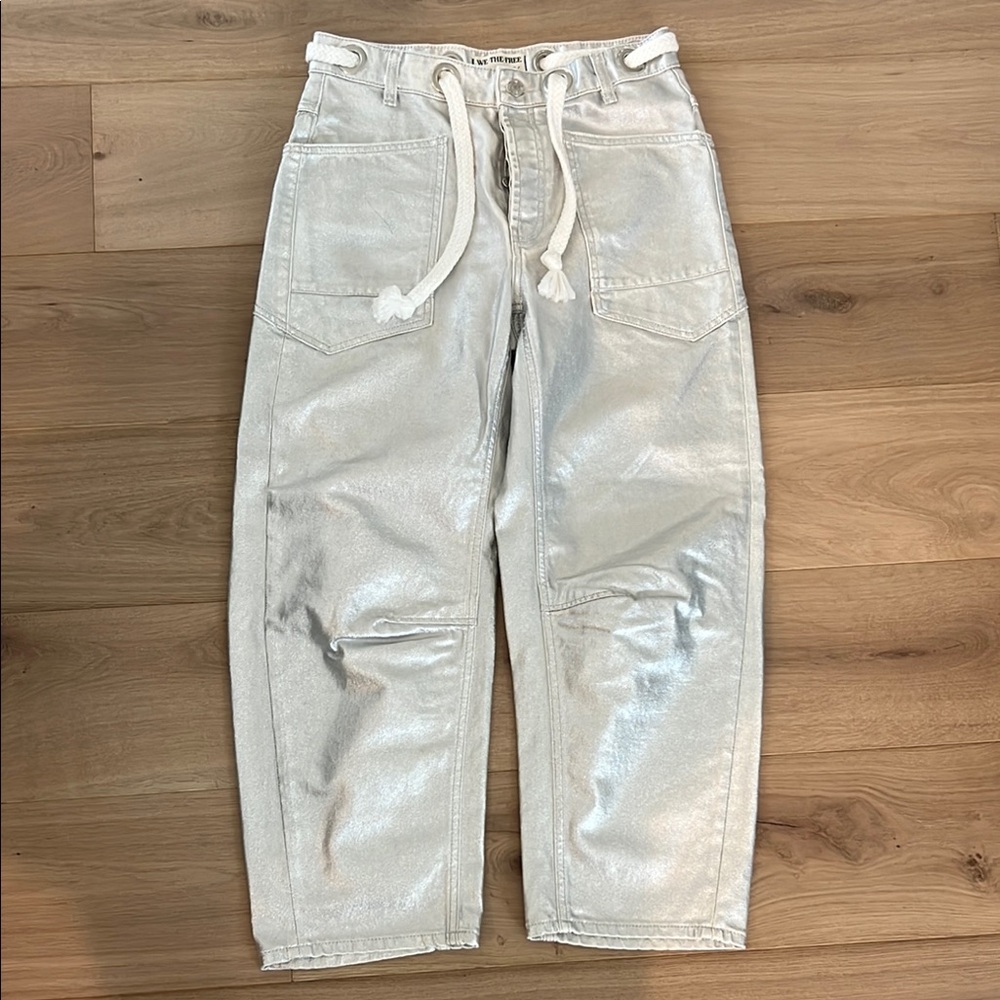 Free People Silver Shimmer Boyfriend Jeans